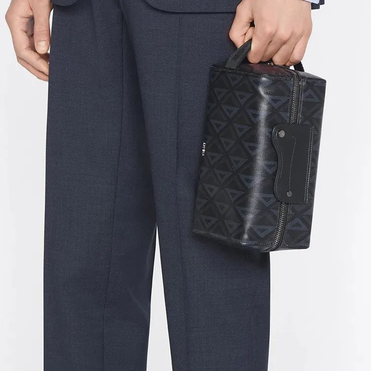 DIOR Lingot Technical Fabric, Leather, Nylon Makeup Bag, Toiletry Bag, Storage Bag, Travel Clutch Men's Black-5