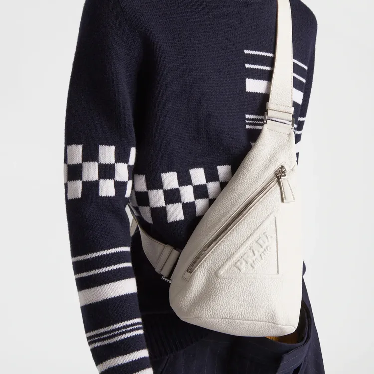 PRADA Leather Sling Bag Men's Chalk White-4