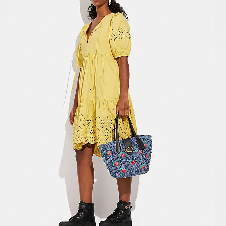 COACH Cellulose Material With Straw Tote Bag, Shopping Bag, Shoulder Bag, Handbag Medium Size Women's Blue-3