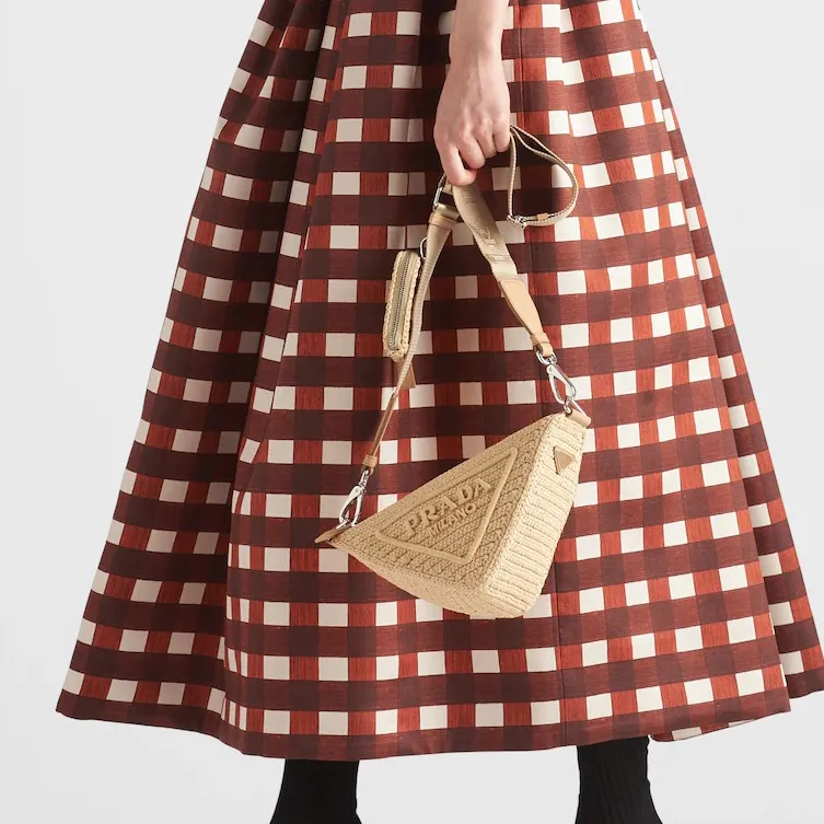 PRADA Raffia Triangle Bag Tan-4