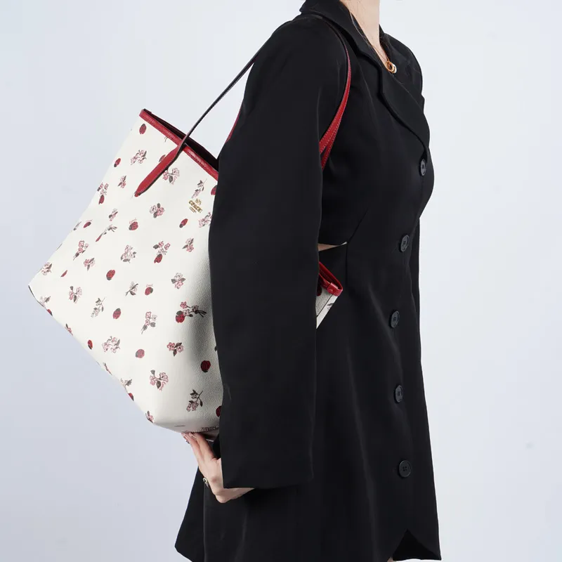 COACH City Coated Canvas With Smooth Leather Tote Bag, Shopping Bag, Shoulder Bag, Handbag Tubas Women's White-6