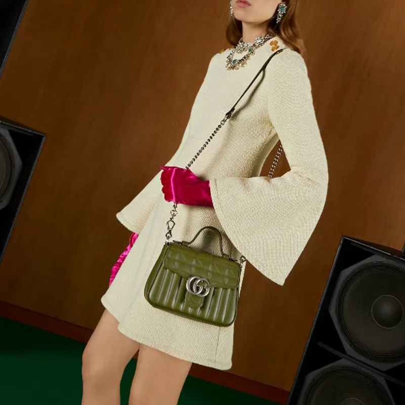 GUCCI Leather Messenger Bag Shoulder Bag Crossbody Bag Handbag Mini Women's Grass Green-8
