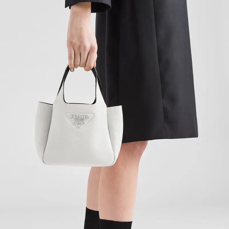 PRADA Leather Basket Bag Handbag Women's White-5
