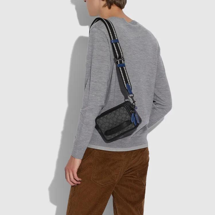 COACH Charter Calfskin Textile Small Square Bag Shoulder Bag, Crossbody Bag Regular Men's Black-3