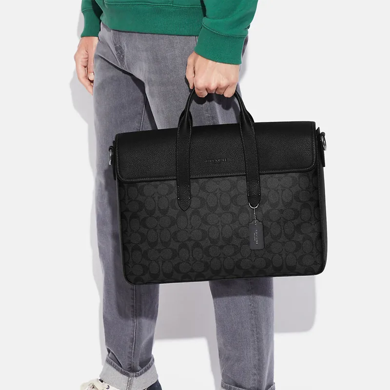 COACH Sullivan Cow Leather Briefcase Handbag Shoulder Bag Crossbody Bag Large Size Men's Black-4
