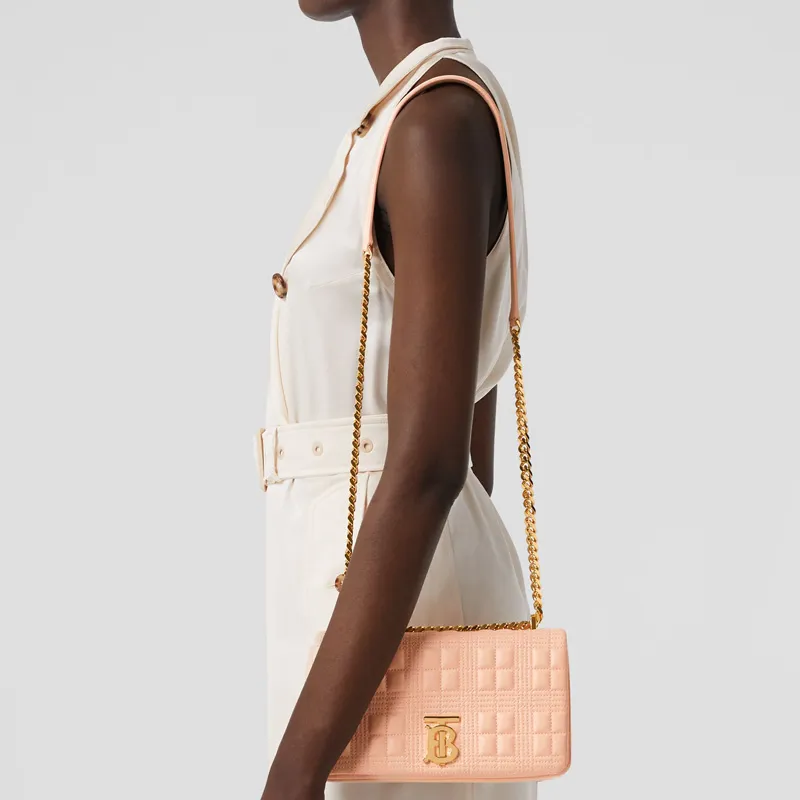 Burberry Lola Lola Bag Metal Chain Lambskin Handbags Shoulder Bag Crossbody Bag Small Size Women's Peach Pink-6