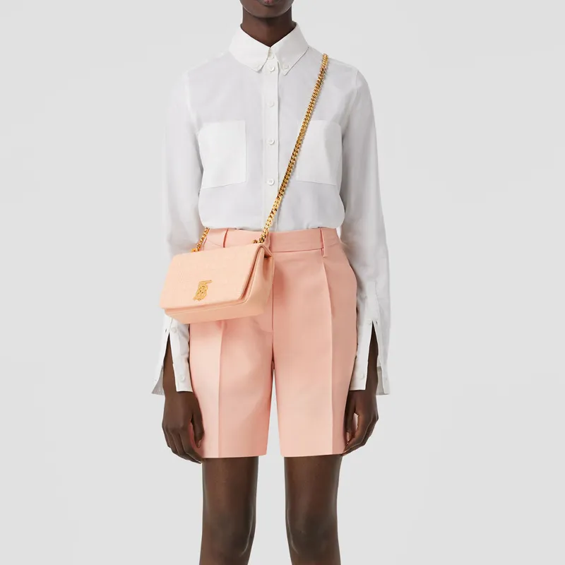 Burberry Lola Lola Bag Metal Chain Lambskin Handbags Shoulder Bag Crossbody Bag Small Size Women's Peach Pink-7
