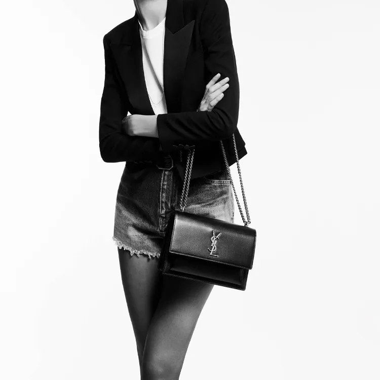 SAINT LAURENT Smooth Leather Sunset Bag Crossbody Bag Shoulder Bag Medium Size Women's Black-9