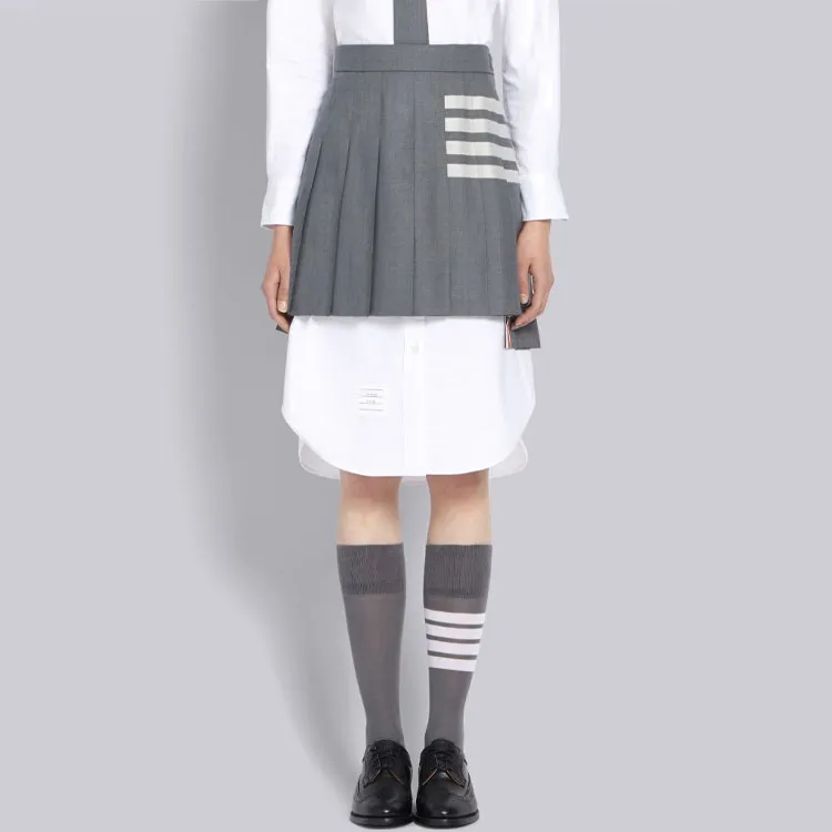 THOM BROWNE Plain Weave 4 Bar Pleated Mini Skirt-4