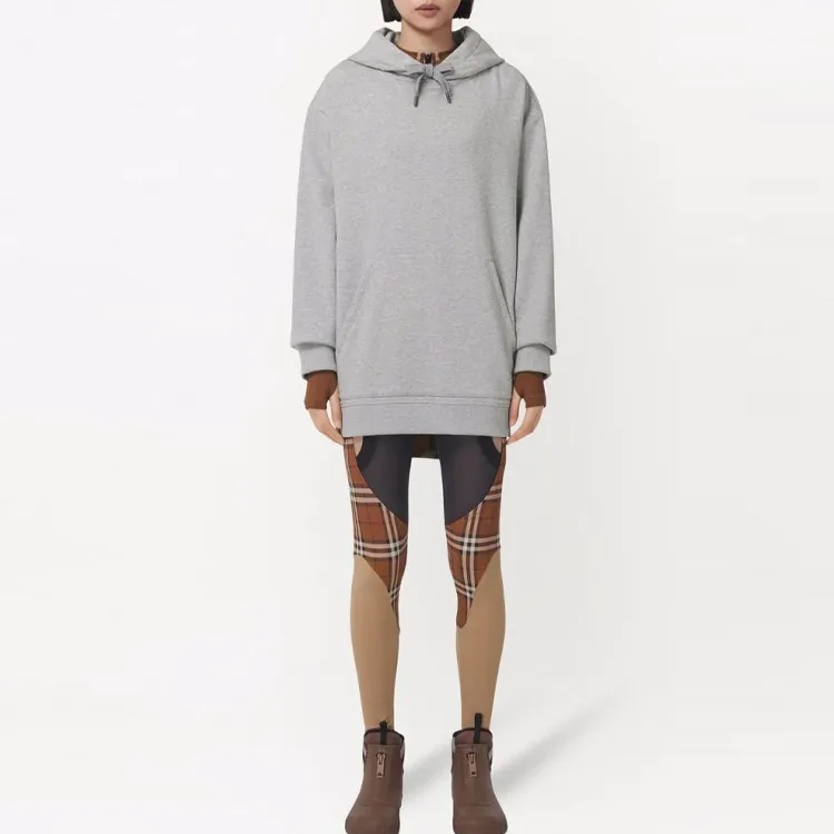 Burberry Check Panel Cotton Hoodie Grey/Check Brown-1