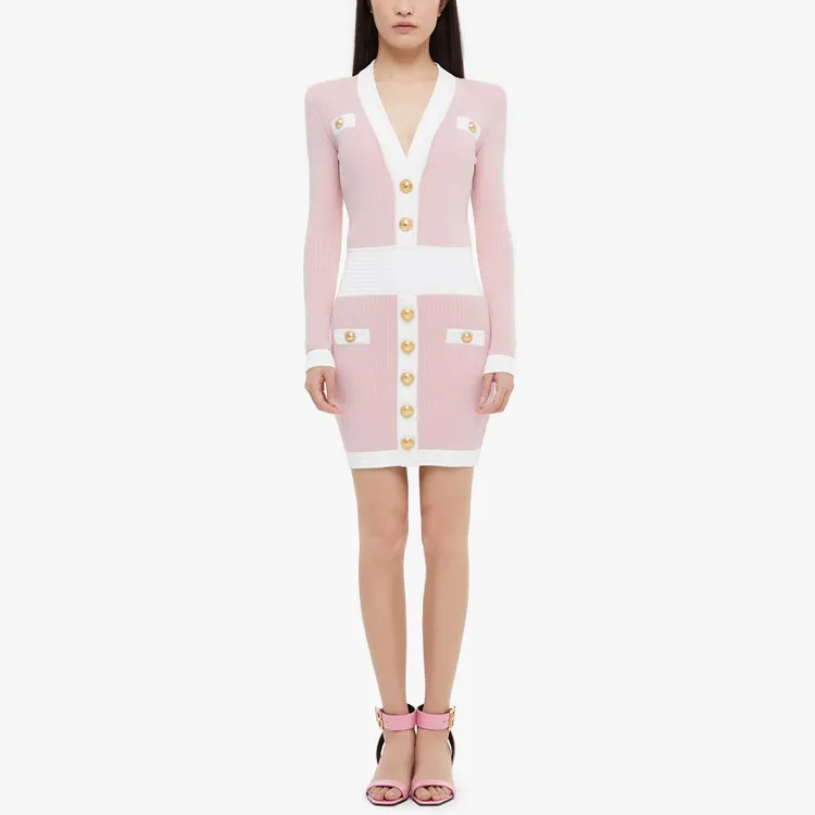 BALMAIN Long Sleeved Dresses Women's Pink-1