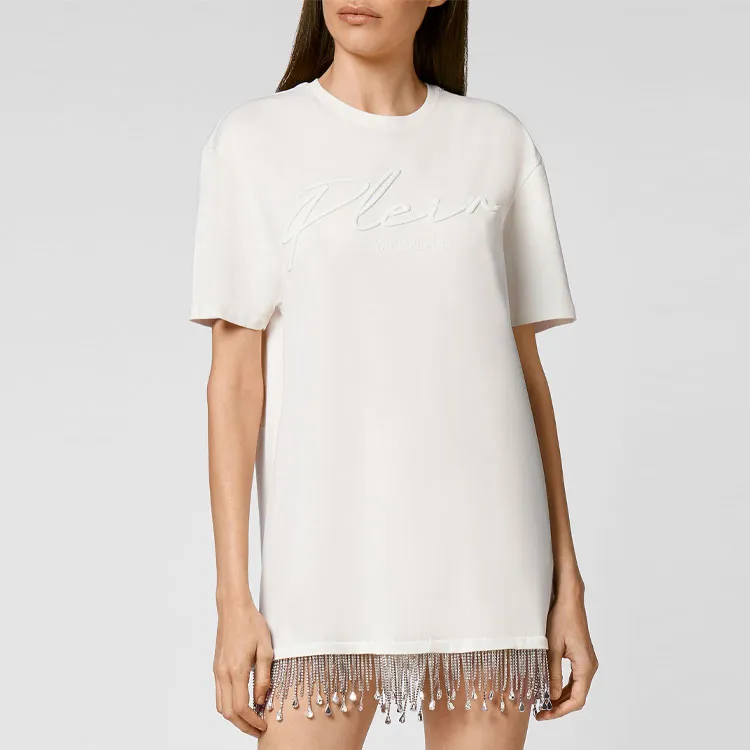 PHILIPP PLEIN Crystal Fringe T-shirt Dress-1