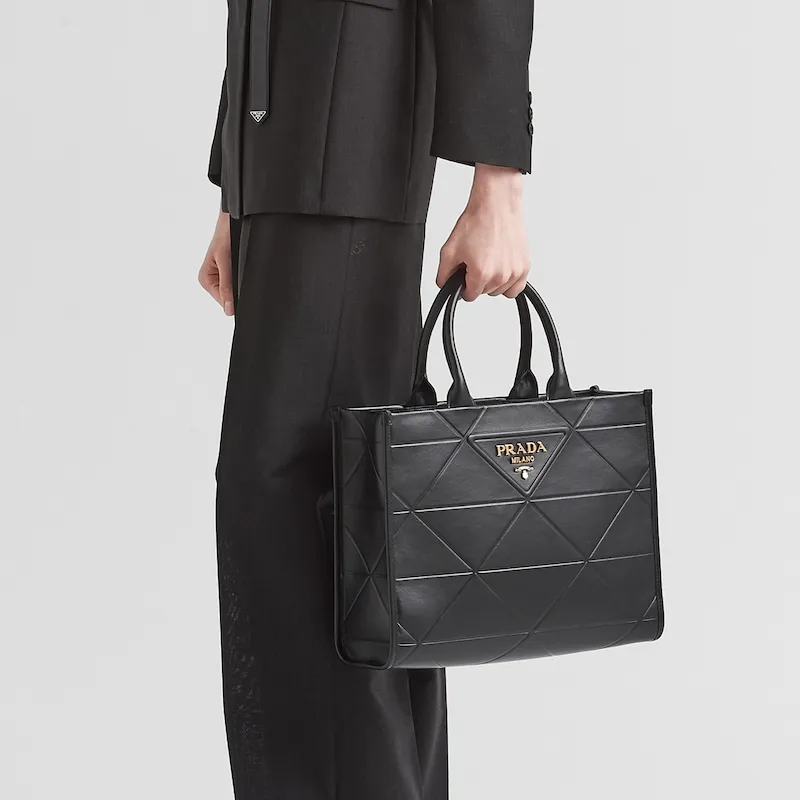 PRADA Medium Leather Symbole Bag With Topstitching Black-6