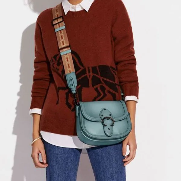 COACH Beat Leather Saddle Bag Crossbody Bag Shoulder Bag Small Size Women's Haze Blue-3