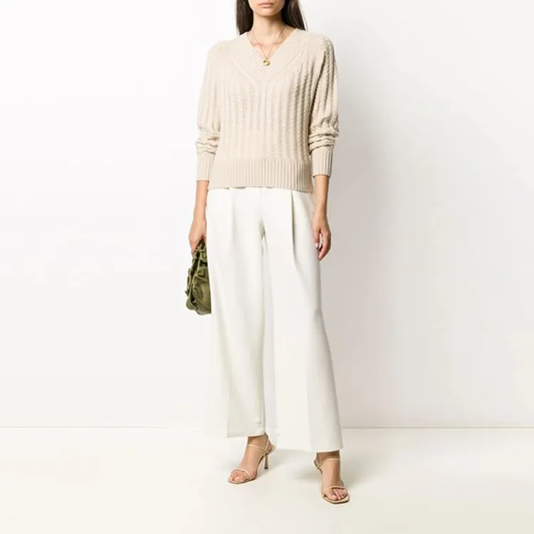 THEORY V Neck Cable Knit Jumper-1