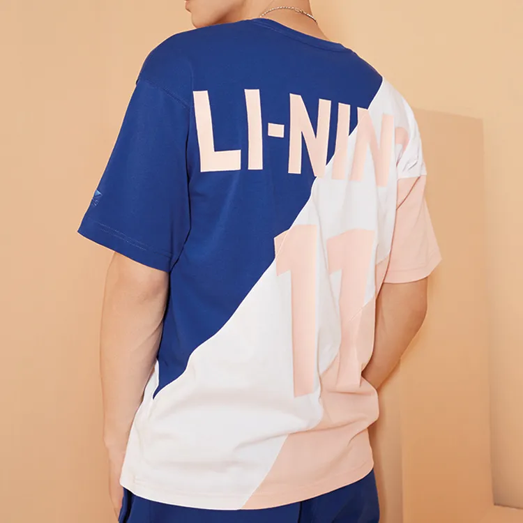 LiNing T Shirt Men's Blue Standard White Orange Pink-4