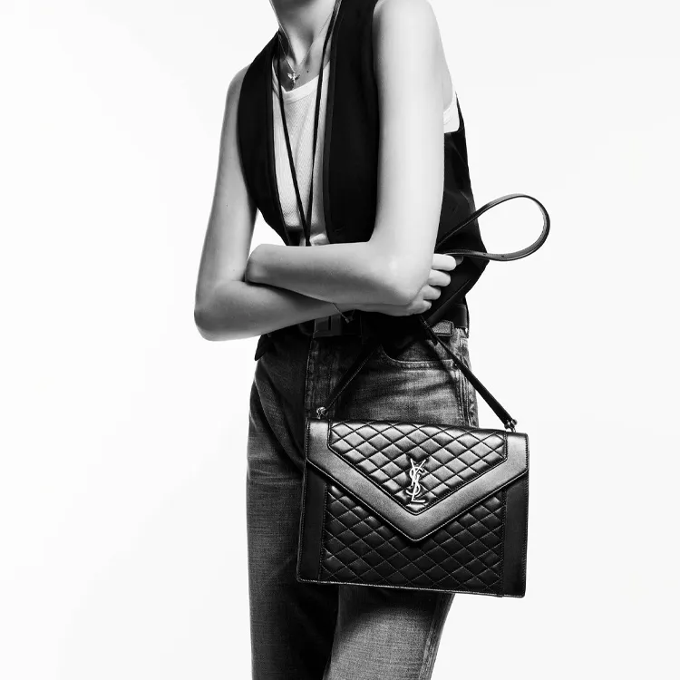 SAINT LAURENT GABY Lambskin Envelope Bag, Shoulder Bag, Crossbody Bag, Handbag Women's Black-7