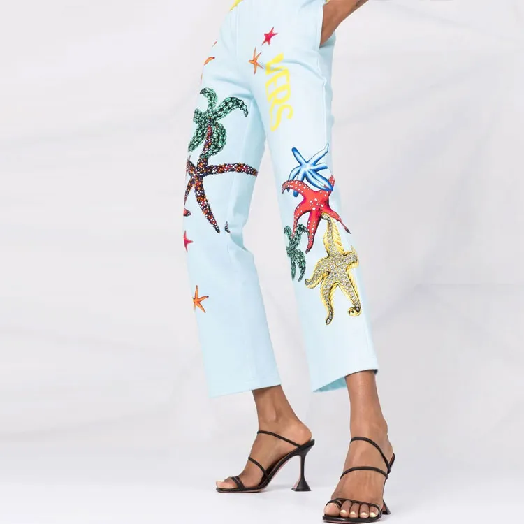 VERSACE Knitted Sweatpants Women's Blue-4