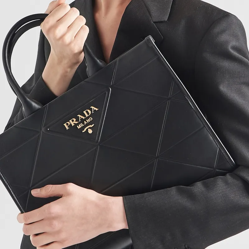PRADA Medium Leather Symbole Bag With Topstitching Black-7