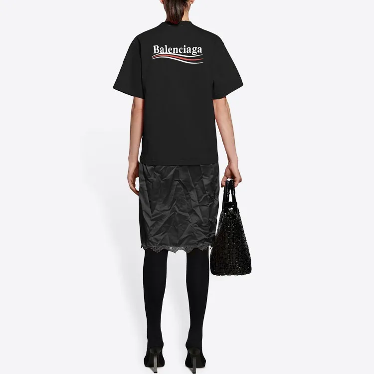 Balenciaga Political Campaign Short Sleeved Dresses Women's Black-3