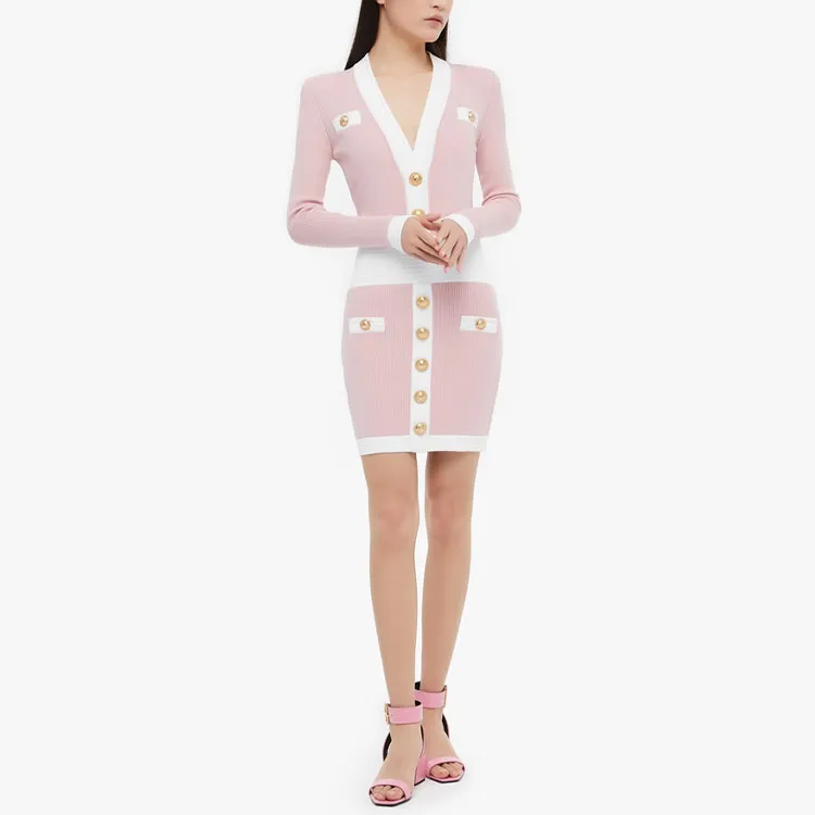 BALMAIN Long Sleeved Dresses Women's Pink-2