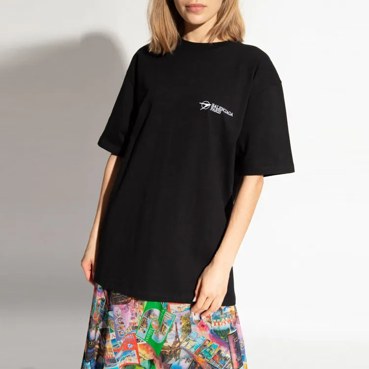 Balenciaga Front And Back Embroidered Short-Sleeved T-Shirt Women's Black-2