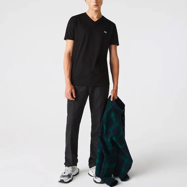 LACOSTE Logo patch V neck Cotton T shirt-1