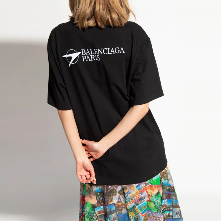 Balenciaga Front And Back Embroidered Short-Sleeved T-Shirt Women's Black-3