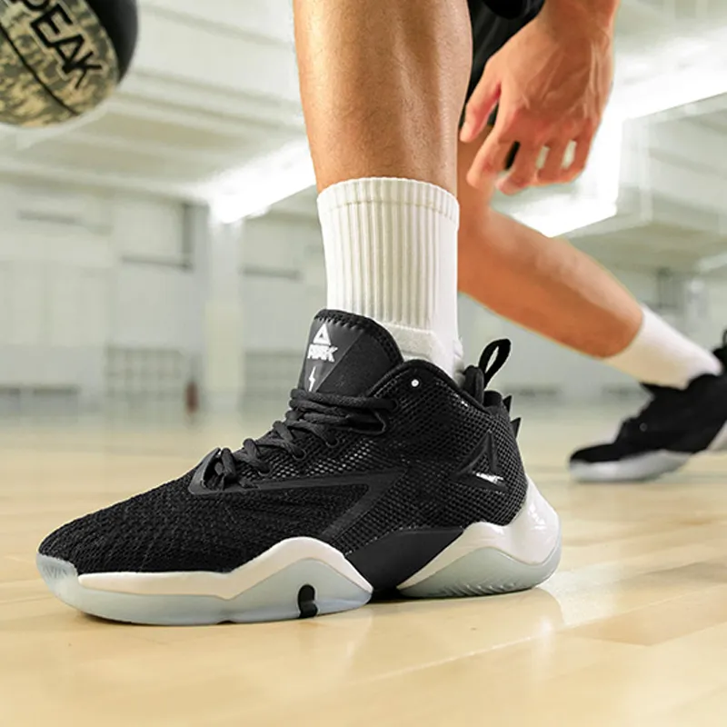PEAK Taichi Lightning Anti Slip Wear Resistant Low Top Taichi Basketball Shoes Men's White Black-5