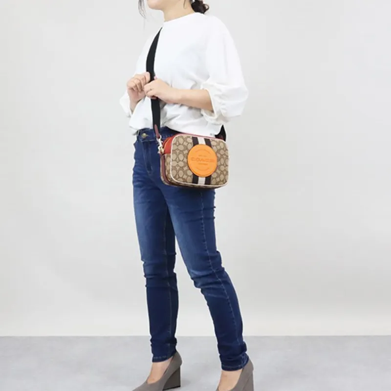 COACH Dempsey Canvas With Leather Camera Bag, Crossbody Bag, Shoulder Bag Women's Orange & Brown Monogram-3