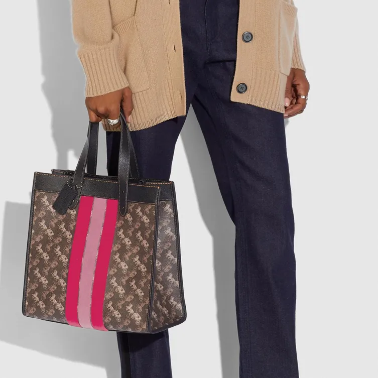 COACH Field Tote Bag Shopping Bag Handbag Shoulder Bag Large Size Women's Brown/Black With Pink-4
