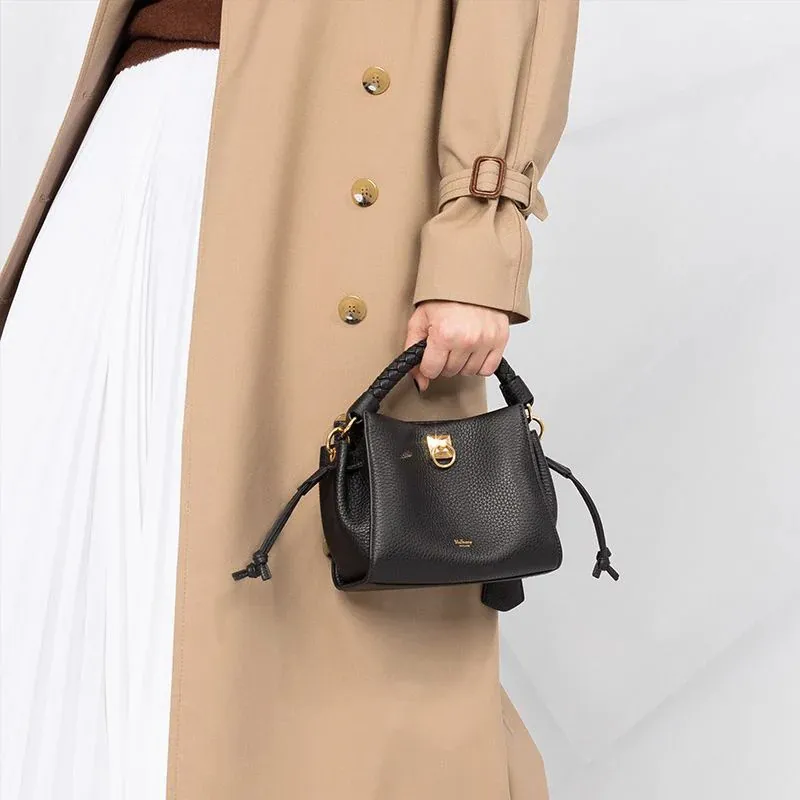 Mulberry Grained Leather Handbag Crossbody Bag Women's Black-3