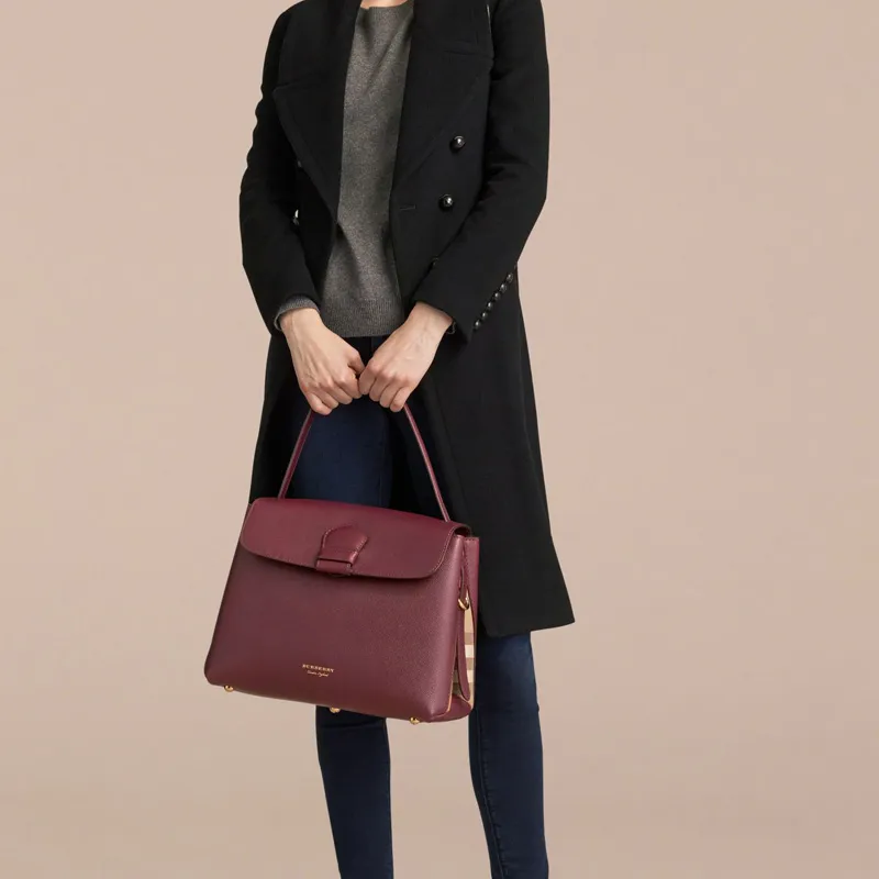 Burberry Grain Texture Leather Tote Bag Shopping Bag Medium Size Women's Russet-3