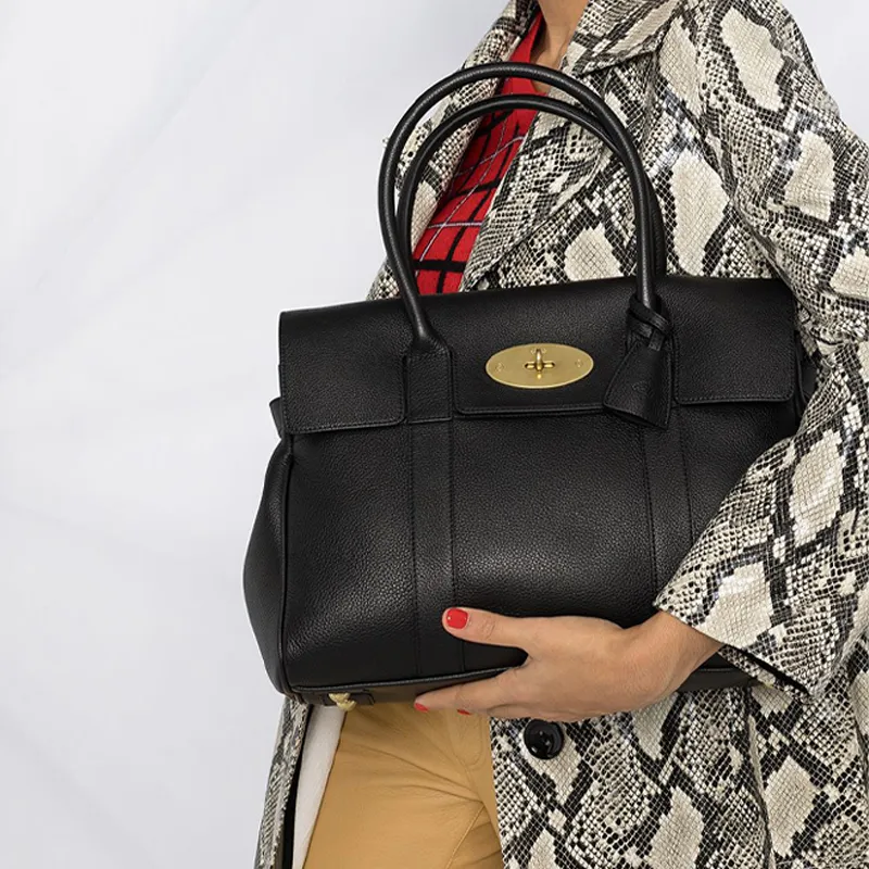Mulberry Grain Leather Handbag Regular Women's Black-4