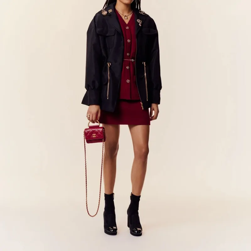 CHANEL Lambskin Shoulder Bag, Crossbody Bag, Handbag Women's Red-5
