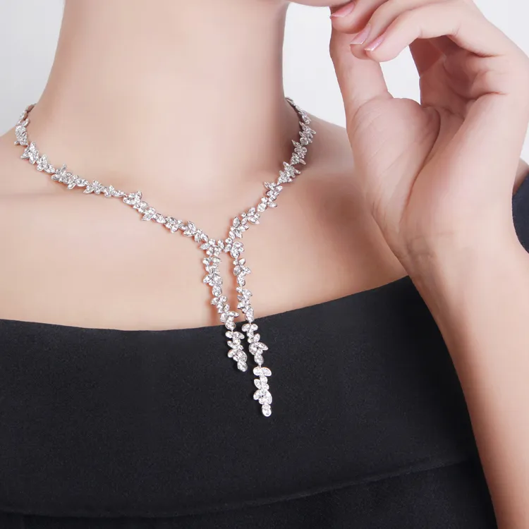 Swarovski Diapason Waterfall All around Necklaces Women's White Gold-1