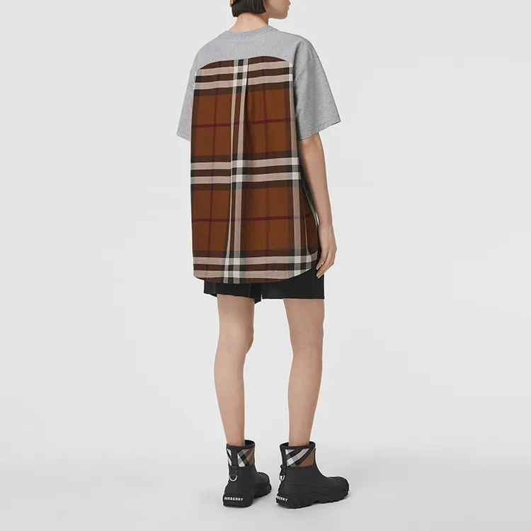 Burberry Women'ss Check Panel T Shirt Grey-2