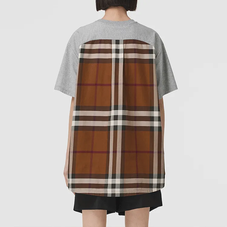 Burberry Women'ss Check Panel T Shirt Grey-4