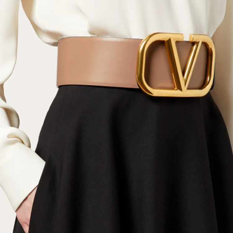 Valentino Logo Emblem Double Sided, Smooth Buckle Leather Belts Women's Pink Width 7cm-1