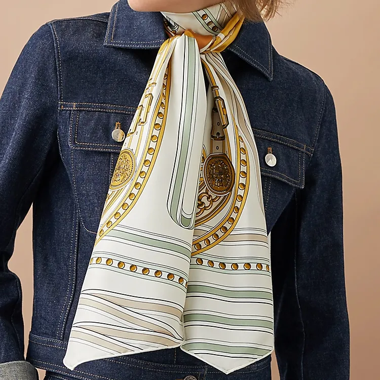 HERMES Silk Scarves Women's Gray White-1
