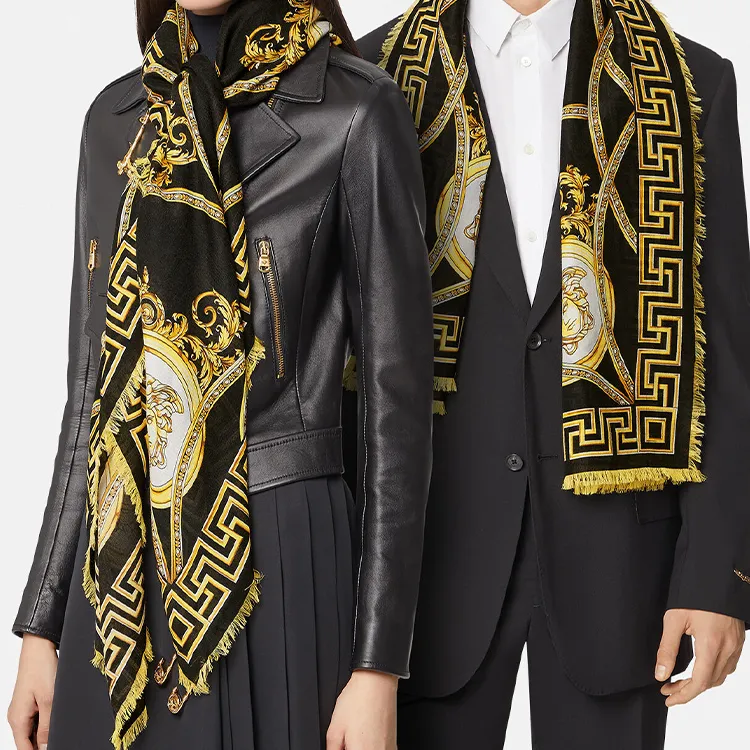 VERSACE Silk Scarves Unisex Black-1