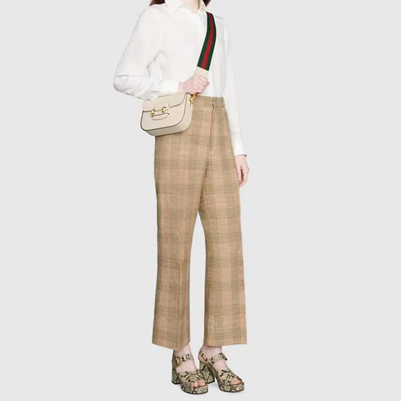 GUCCI Horsebit 1955 Leather Messenger Bag Saddle Bag Shoulder Bag Crossbody Bag Mini Women's White-9