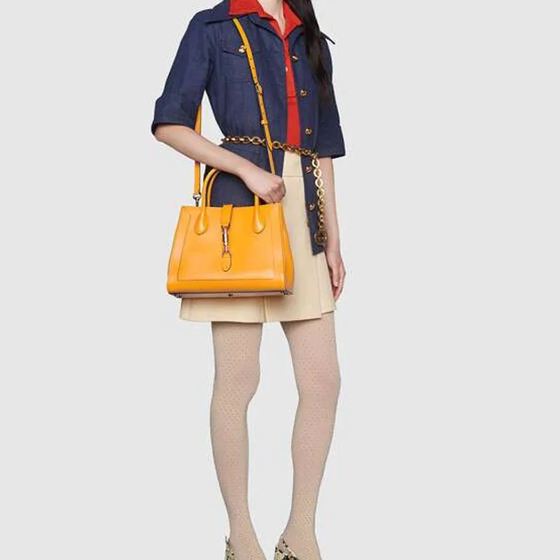 GUCCI Jackie 1961 Leather Tote Handbags Shoulder Bags Medium Size Unisex Yellow-8