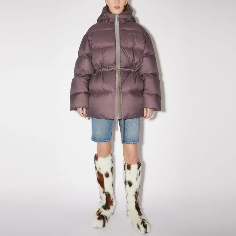 Acne Studios FW21 Solid Color Hooded Mid Length Down Jacket Women's Fuchsia-1
