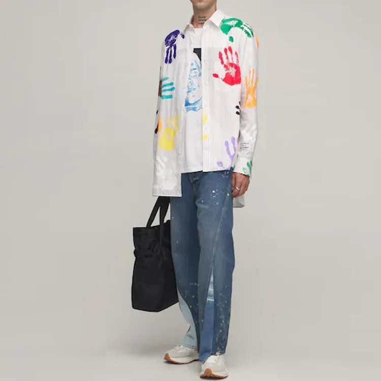Lanvin X Gallery Dept. Patchwork Asymmetrical Pinstriped Poplin Shirt With Hand Paint Marks-2