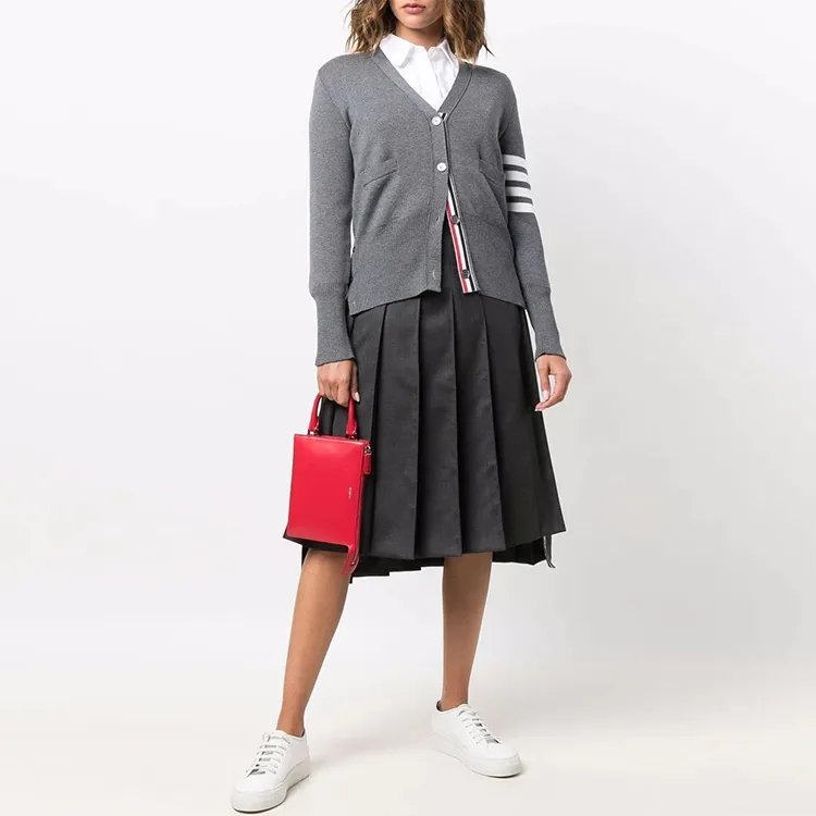 THOM BROWNE High Waist Pleated Midi Skirt-1