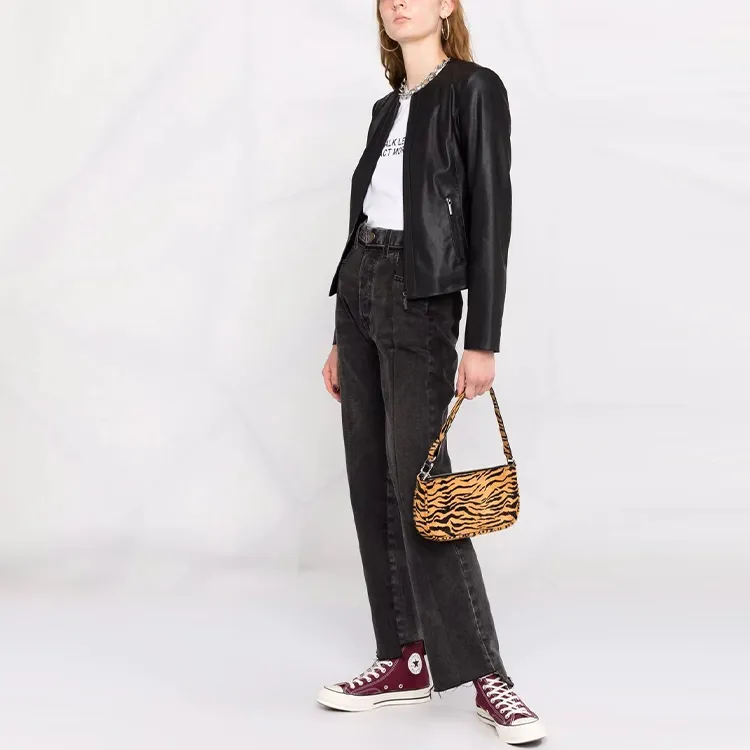 ARMANI EXCHANGE Faux Leather Collarless Jacket-3