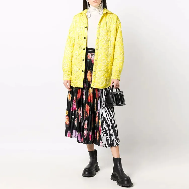 MSGM FW21 Multicolor Lapel Moderate Puffer Jacket Women's Yellow-1