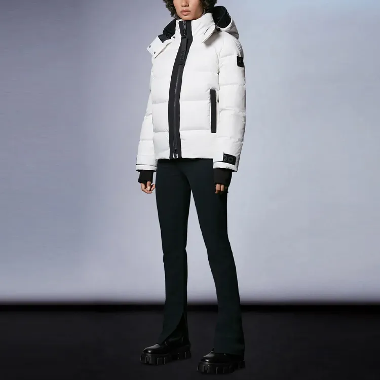 Moose Knuckles Colorblock Hooded Loose Fit Down Jacket Women's Milk White-2
