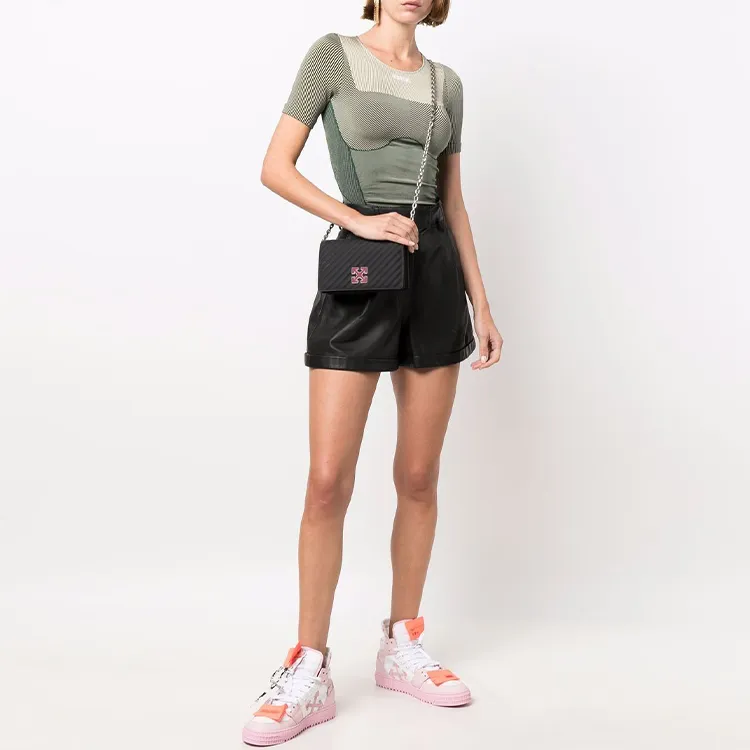 OFF WHITE Paneled Short Sleeve Performance Top Dark Green/Taupe/White-1